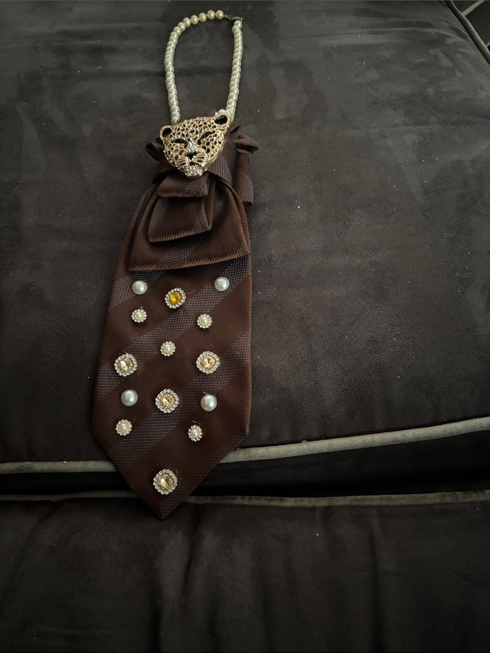 Brown Jewel-Embellished Women's Tie Accessory